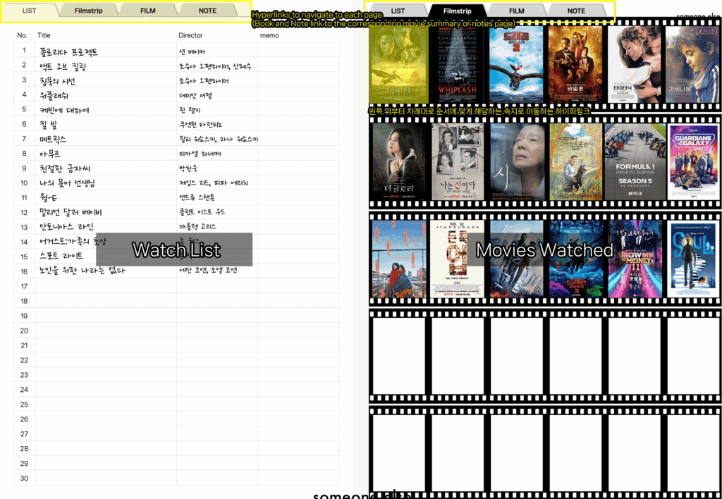 [스크린샷] 썸원 영화일기 굿노트 템플릿 목록